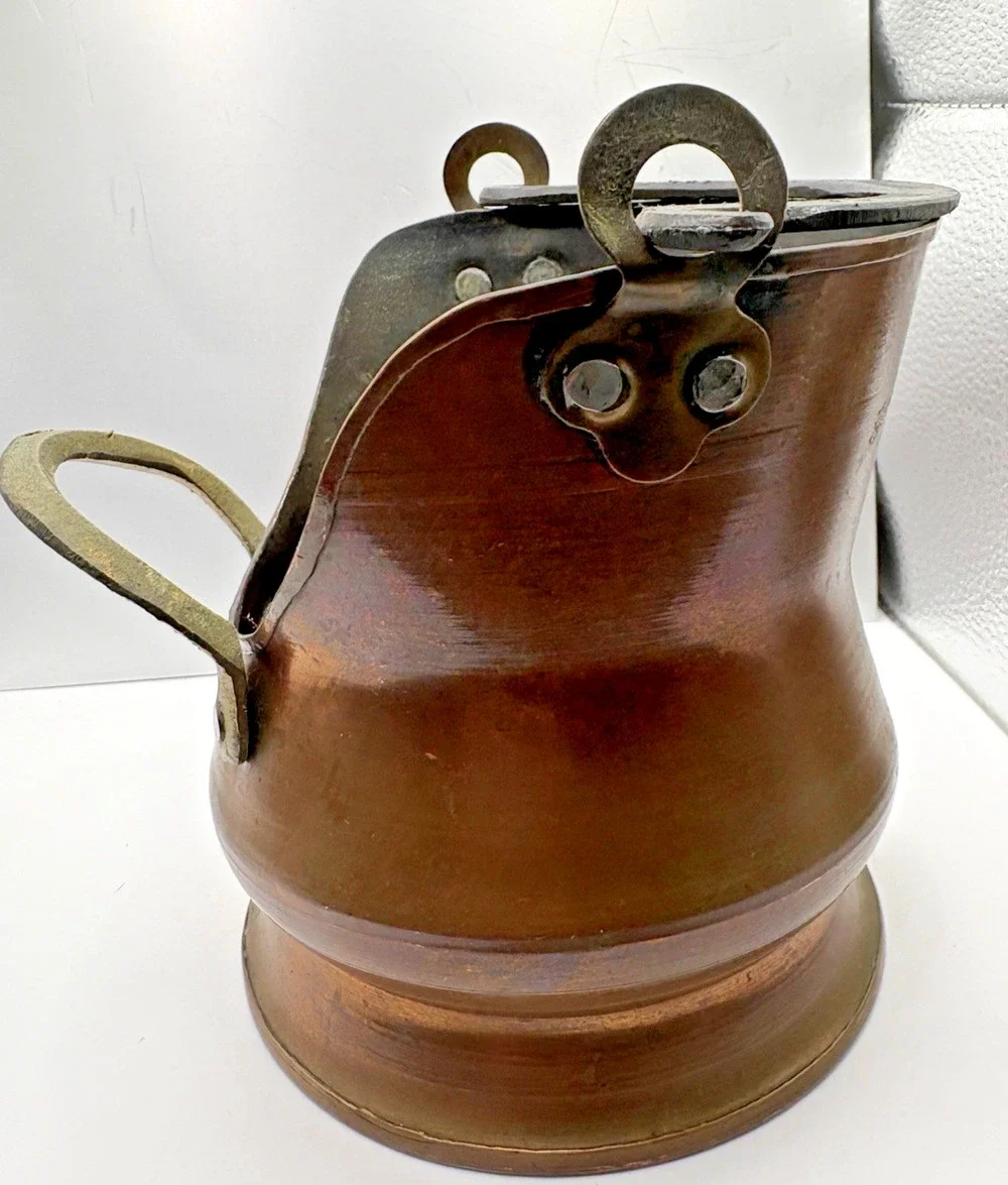 Vintage Copper Scuttle Bucket Ethan Allen Made Israel Brass Handles Collectible